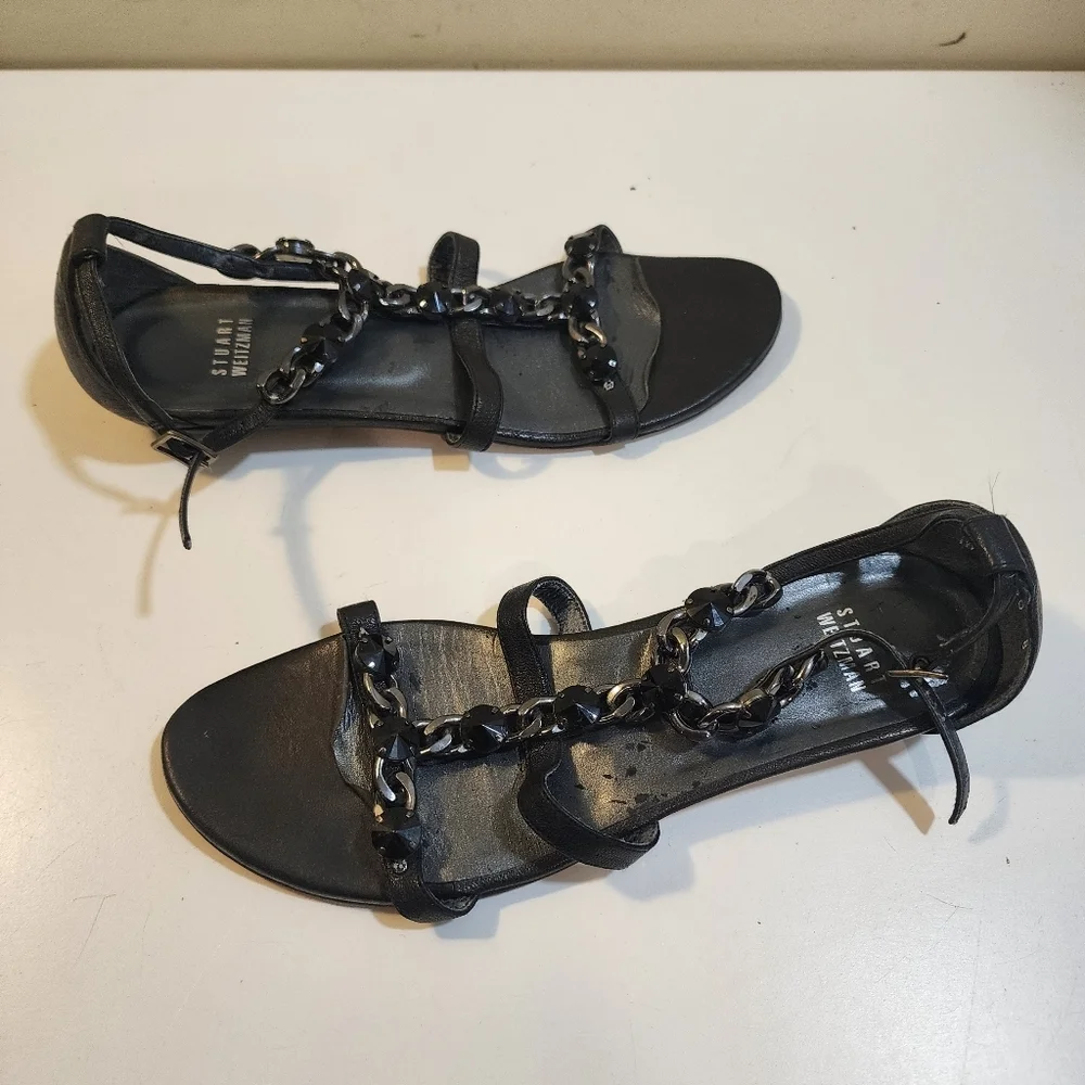 Stuart Weitzman Black Chain Strap Sandals Size 8